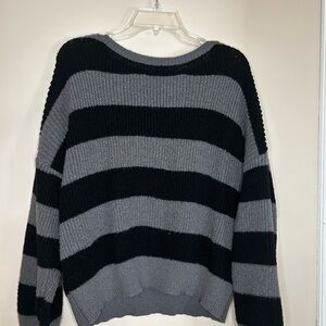 SHEIN Black and Gray Crew Neck Striped Sweater